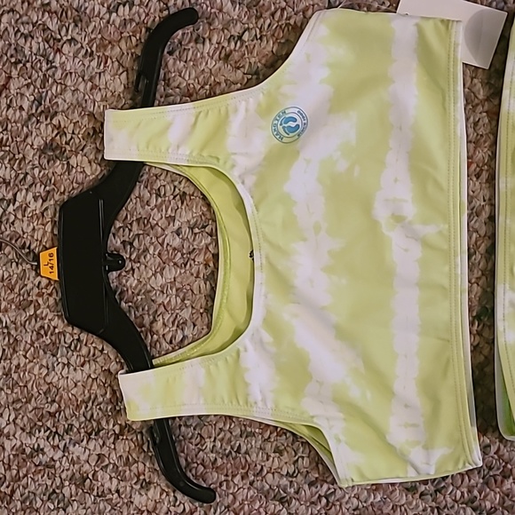 HANG TEN BRAND GIRLS LIME GREEN AND WHITE 2 PIECE BATHING SUIT SIZE LARGE - Picture 2 of 11